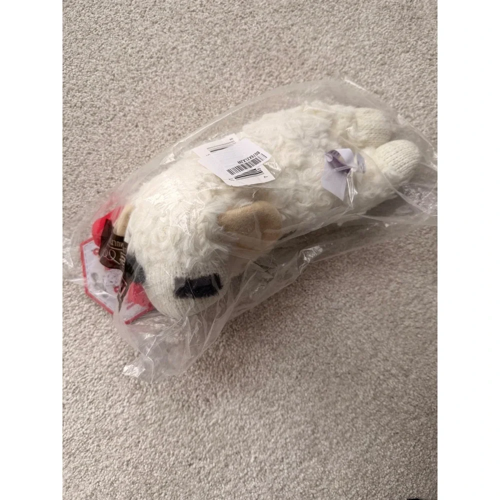 Multipet Lamb Chop Large‎ Plush Squeaky Dog Toy White Red 48375 NEW